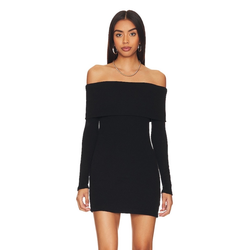 REVOLVE Enza costa Black Off-Shoulder sweater Mini Dress